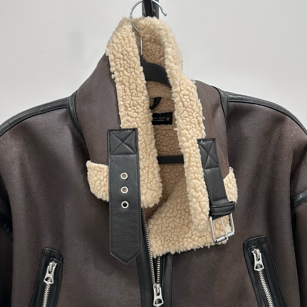 Zara Women Brown and Cream  sheepskin coat , Jacket
